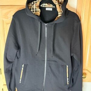 Burberry Black Zip-Up Hoodie with Classic Check Trim